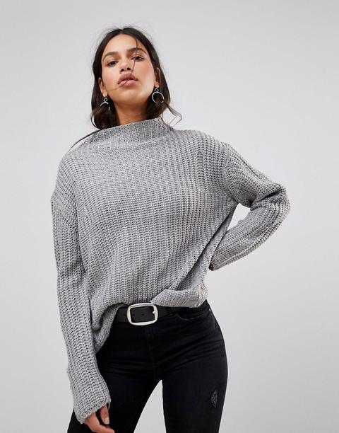 Qed London - Maglione A Collo Alto - Grigio