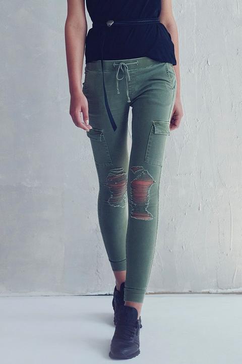 Pantaloni Skinny Verde Militare