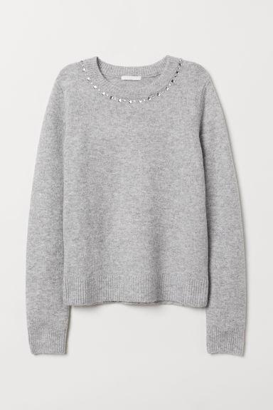 H & M - Pullover Con Strass - Grigio