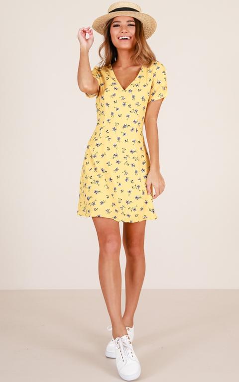 Casual Party Dress In Yellow Floral 