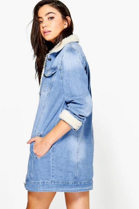 longline borg denim jacket