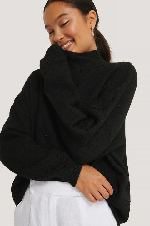 Na-kd High Neck Dropped Shoulder Knitted Sweater - Black