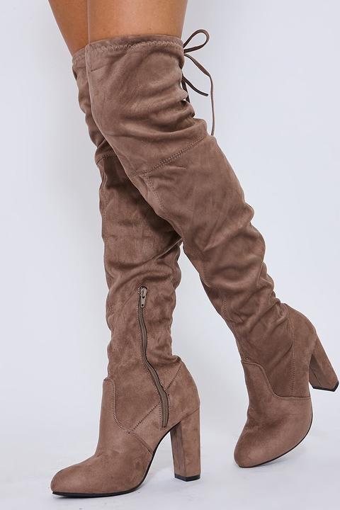 Mocha Boots - Remi Mocha Faux Suede Over The Knee Heeled Boots