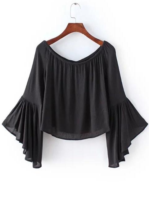 Blusa Con Escote Bañera Manga Mariposa -negro