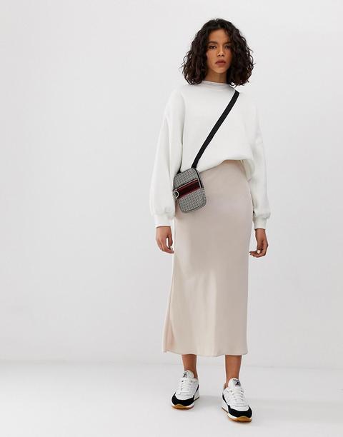 Falda Midi Estilo Combinación De Satén Cortada Al Bies De Asos Design-crema