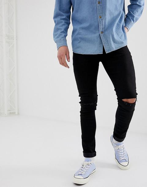 Asos Design Super Skinny Jeans With Knee Rips-black