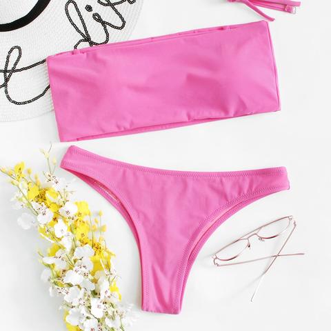 Neon Pink Detachable Straps Bikini Set
