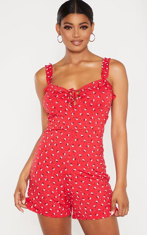 Tall Red Ditsy Floral Romper