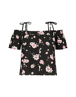 Schwarzes Top Mit Blumen