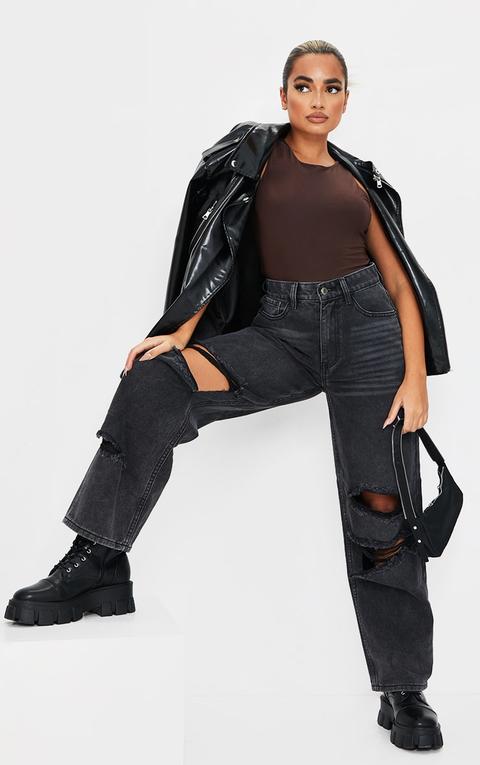 Petite Black Baggy Low Rise Ripped Boyfriend Jeans