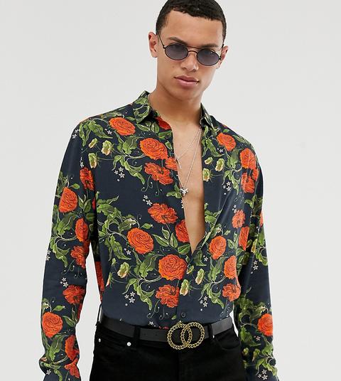 Camisa De Corte Estándar Con Estampado Floral En Negro De Asos Design Tall