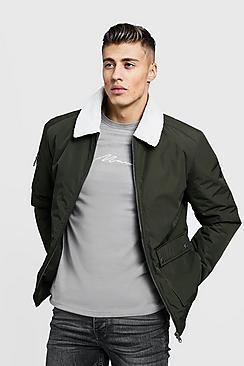 Bomber Utility Acolchado Con Cuello De Borreguillo