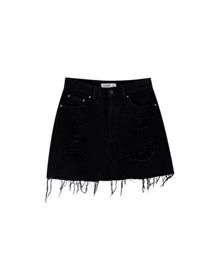 pull and bear black denim skirt