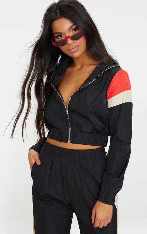 Black Stripe Shell Suit Tracksuit Top