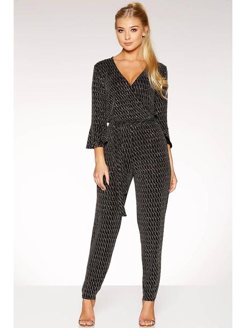 Black Glitter Tie Front Jumpsuit