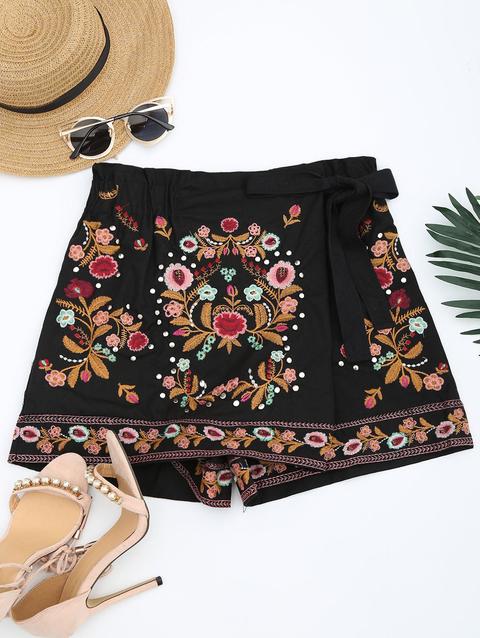 Pantaloncini Ricamati Floreali Di Bowknot Culotte