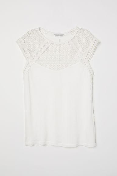 H & M - Top Con Carré In Pizzo - Bianco