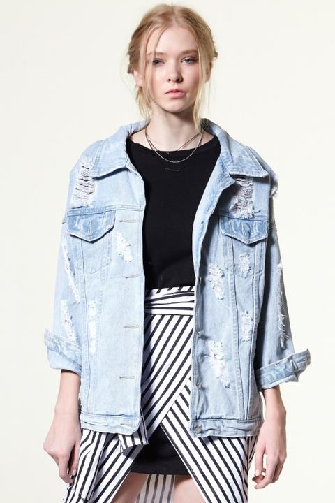 Amanday Boyfriend Distressed Denim Jacket