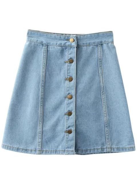 Light Blue Empire Waist Buttons Front Denim Skirt