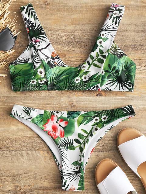 Bikini Imbottito Con Stampa Fiori Di Campo White