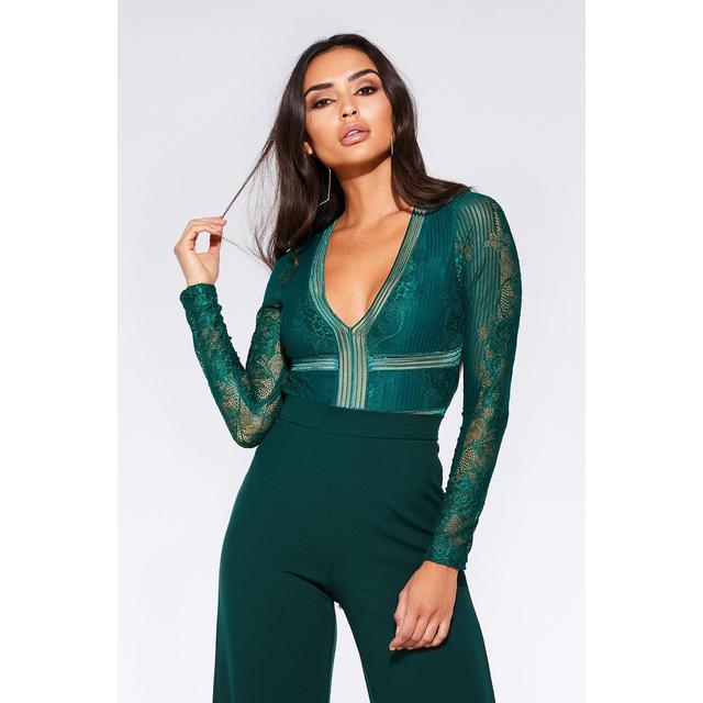 quiz green lace bodysuit