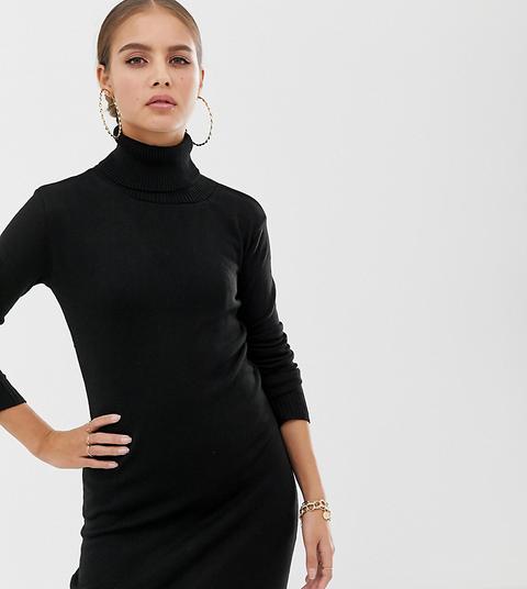 Vestido Básico Negro Estilo Jersey Con Cuello Vuelto De Boohoo