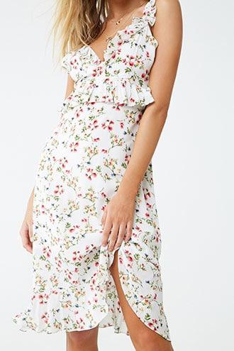 Forever 21 Floral Ruffle Midi Dress Ivory/multi
