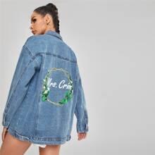 Chaqueta Vaquera Con Hombros Caídos Y Estampado Floral Con Letras