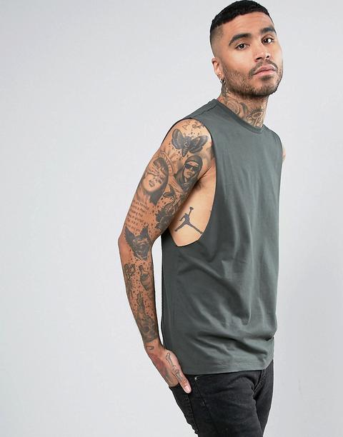 Asos - T-shirt Verde Senza Maniche Con Giromanica Ampio - Verde