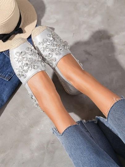 Zapatos Punta Redonda Tobillo De Moda De Diamantes De Imitación Plata