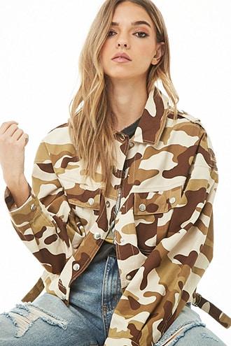 Forever 21 D-ring Camo Print Jacket , Taupe/brown