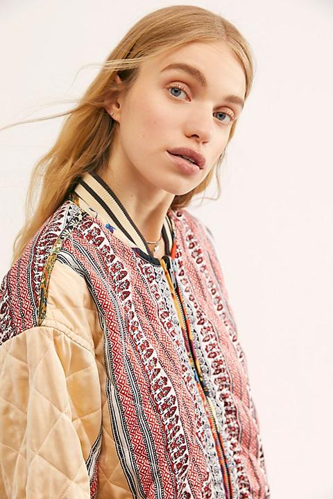 Free people pandora clearance mixed print bomber jacket