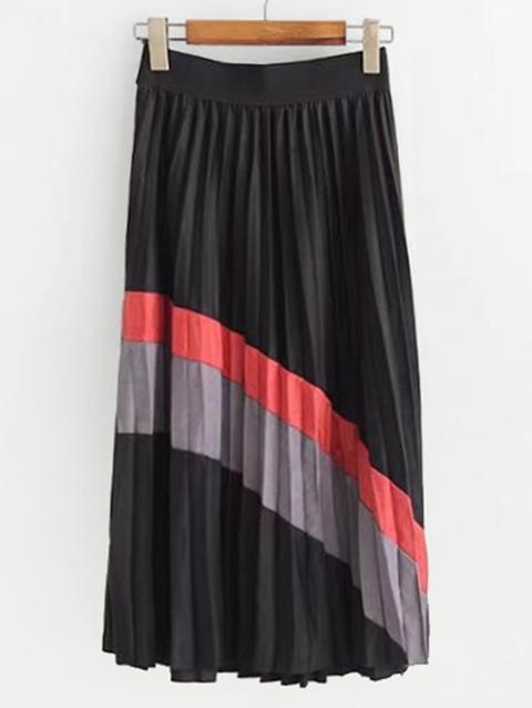 Color Block Pleated Suede Skirt