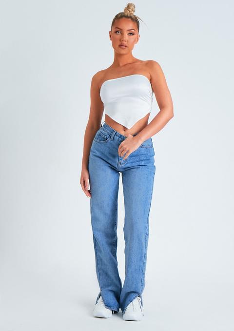 Perrie Denim Mid Wash Straight Leg Split Detail Jeans