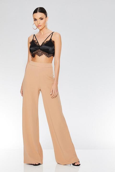 Nude Crepe Wide Palazzo Trousers