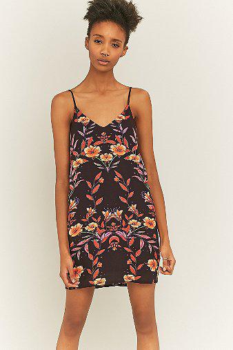 Ecote Celeste V-neck Mini Floral Purple Slip Dress - Womens L