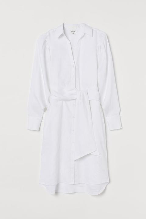 Robe Chemise En Lin - Blanc