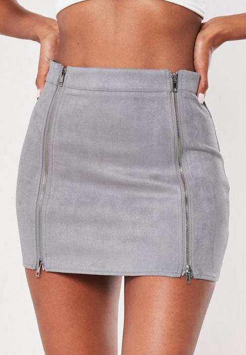 Faux suede double 2025 zip mini skirt