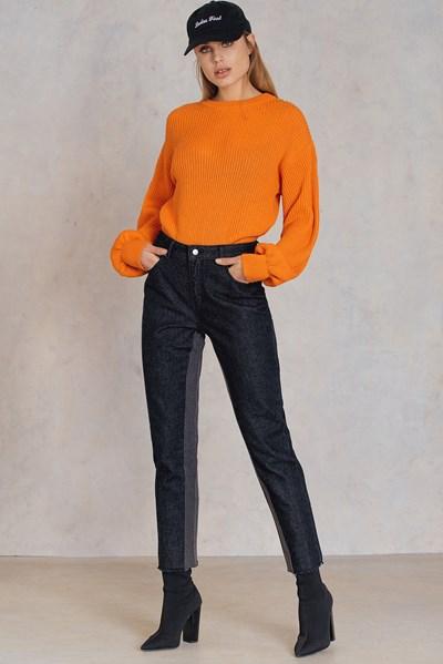 Qontrast X Na-kd High Waist Two Toned Jeans - Black