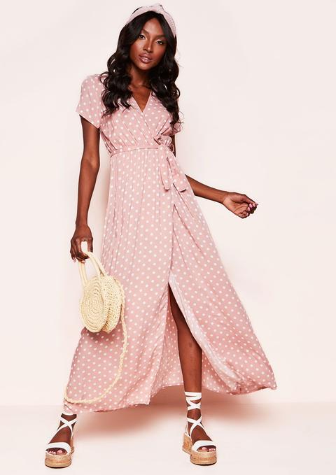 Hannah Pink Polkadot Wrap Front Maxi Dress