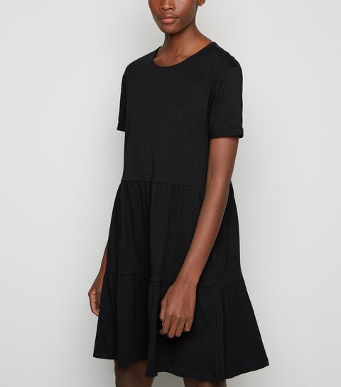 Tall Black Tiered Mini Smock Dress New Look