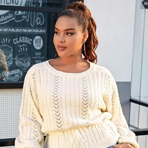 Plus Cable Knit Drawstring Waist Jumper