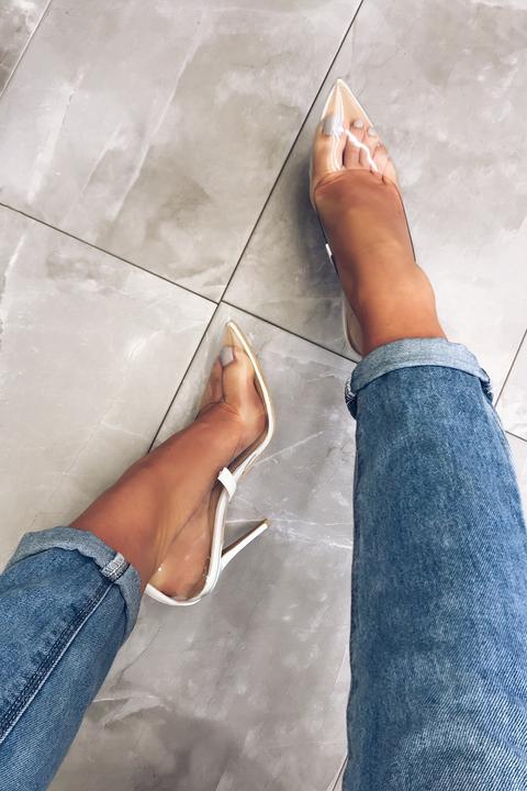 Eve White Clear Stiletto Court Shoes