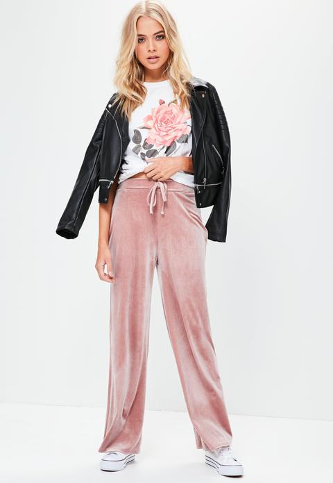 Pink Wide Leg Velour Joggers