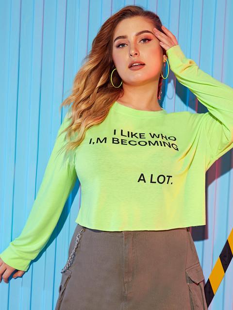 Maglietta Neon Lime Con Stampa Lettera Grandi Dimensioni
