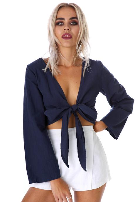 Inez Tie Front Top // Navy