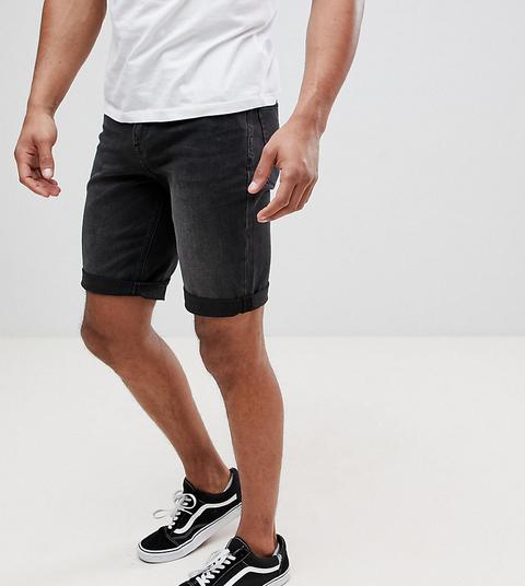 Shorts Vaqueros De Corte Slim En Negro Desgastado De Asos Tall