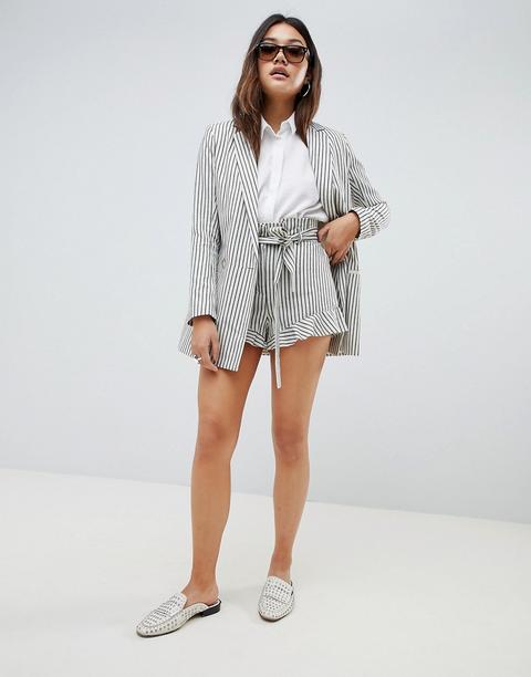 Asos Design Casual Frill Stripe Short Co Ord - Stripe