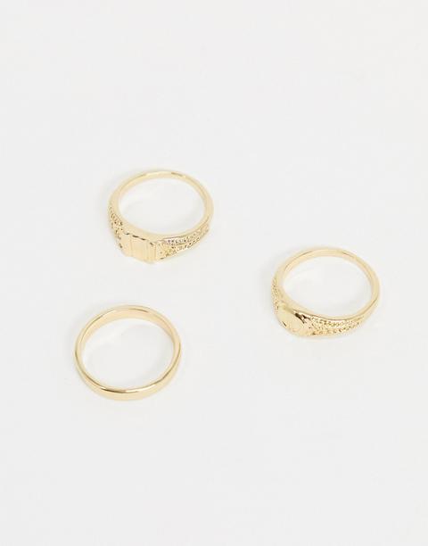 Designb Signet And Band Ring Pack In Gold