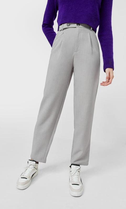 Stradivarius Pantalon Habillé Droit Gris Mélangé 44